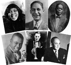 Bessie Smith, Jelly Roll Morton, King Oliver, Louis Armstrong, Bix Beiderbecke, Fletcher Henderson